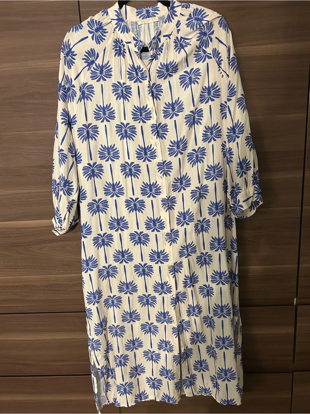 Blue Palm-Print Midi Dress - Women's Summer Tunic